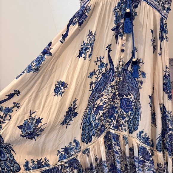 SPELL Vintage 🦋 Hotel Paradiso Bluebird Blue and Cream Floral Dress Small - Picture 5 of 8